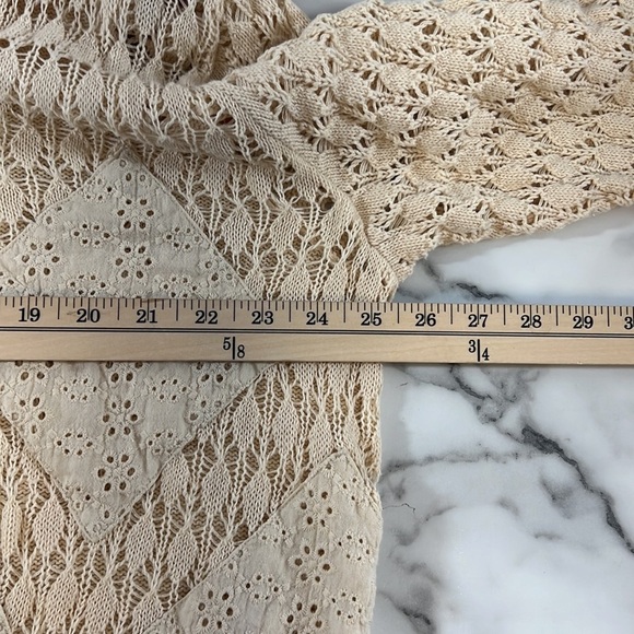 Crystal-Kobe Cardigan Womens 1X Cream Knit‎ Vintage Patchwork Sweater Boho - Picture 7 of 8